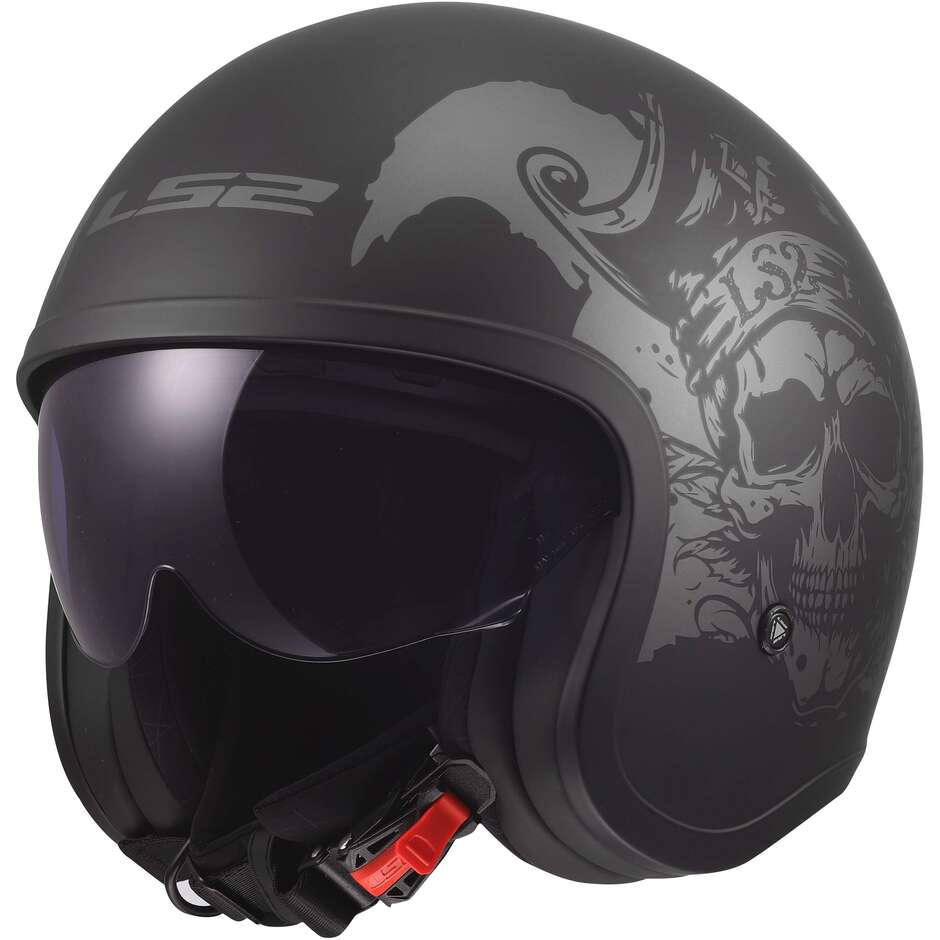 Casque moto jet personnalisé LS2 OF599 SPITFIRE II WILLY Noir Gris