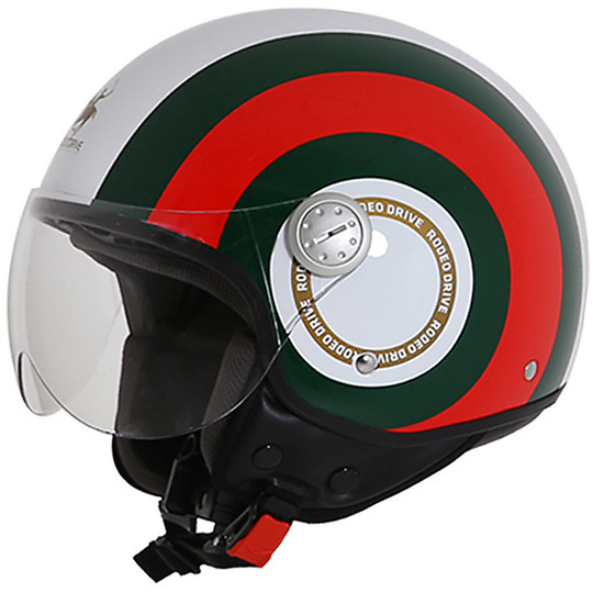 Casque moto Jet Rodeo Drive RD105 Bandes Blanc Rouge Vert