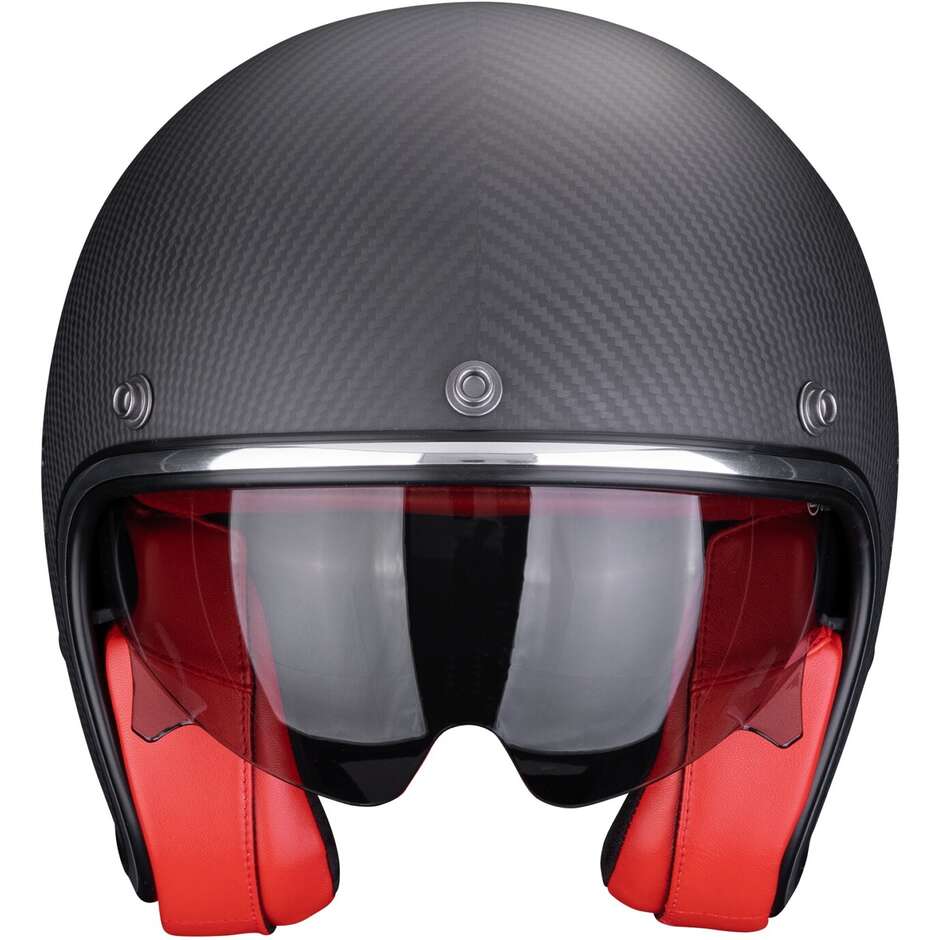 Casque moto jet Scorpion BELFAST EVO CARBON SOLID, noir mat/rouge