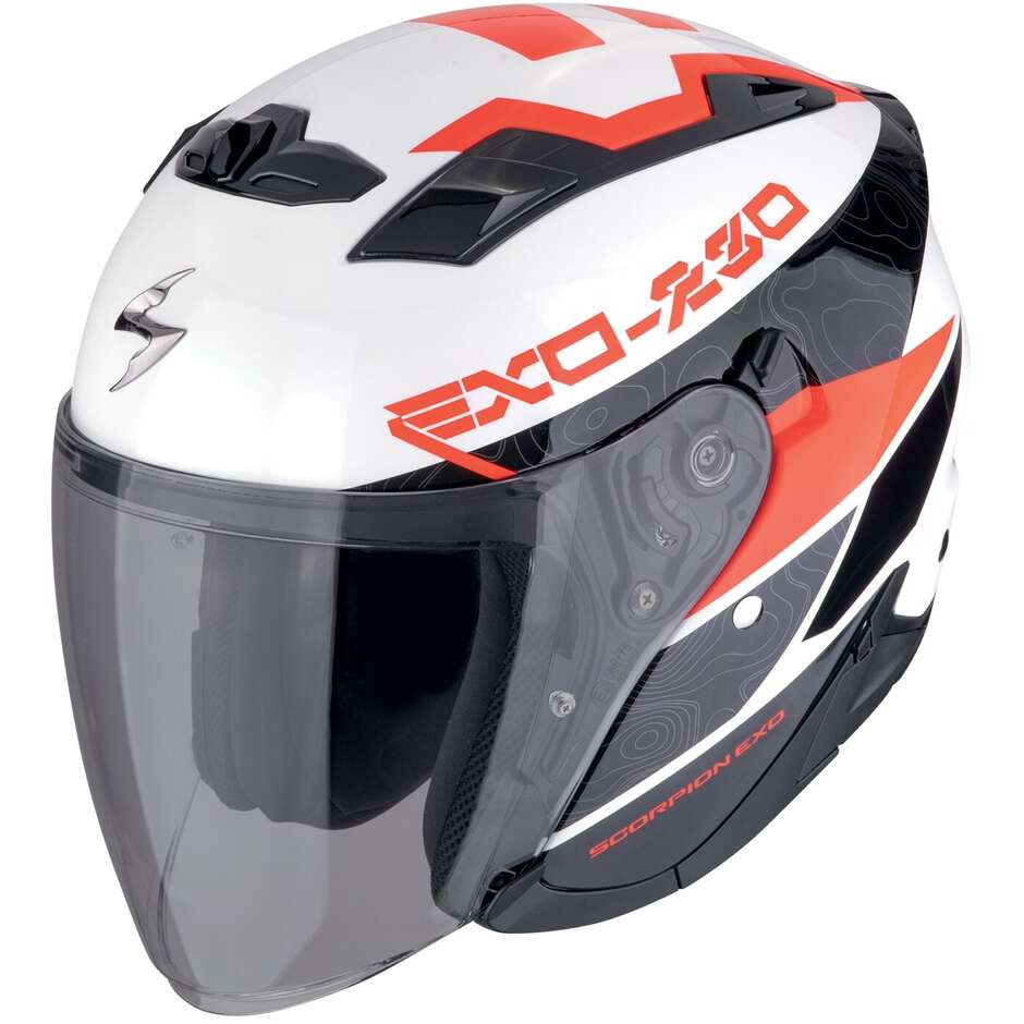 Casque Moto Jet Scorpion EXO-230 BAND Blanc Noir Rouge