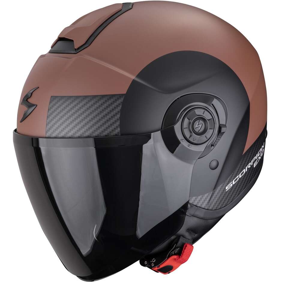 Casque moto jet Scorpion EXO-CITY II SHEER, noir mat et marron