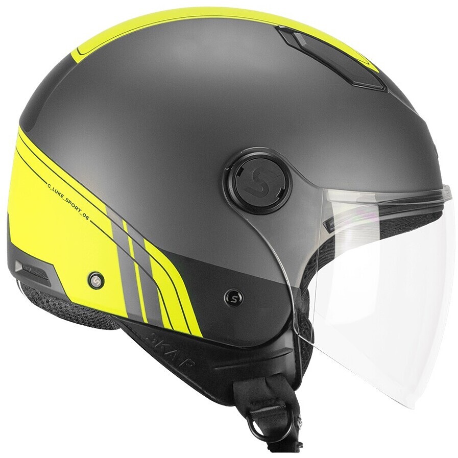 Casque moto jet Ska-P LUKE SPORT Anthracite Jaune Fluo Satin