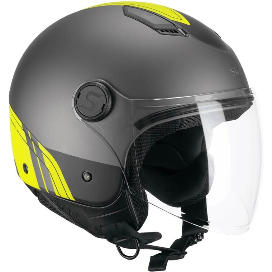 Casque moto jet Ska-P LUKE SPORT Anthracite Jaune Fluo Satin