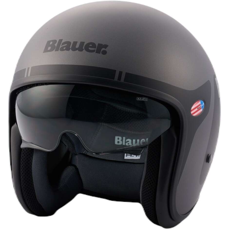 Casque moto jet vintage Blauer Pilot 1.1 06 avec graphismes Go, noir titane mat