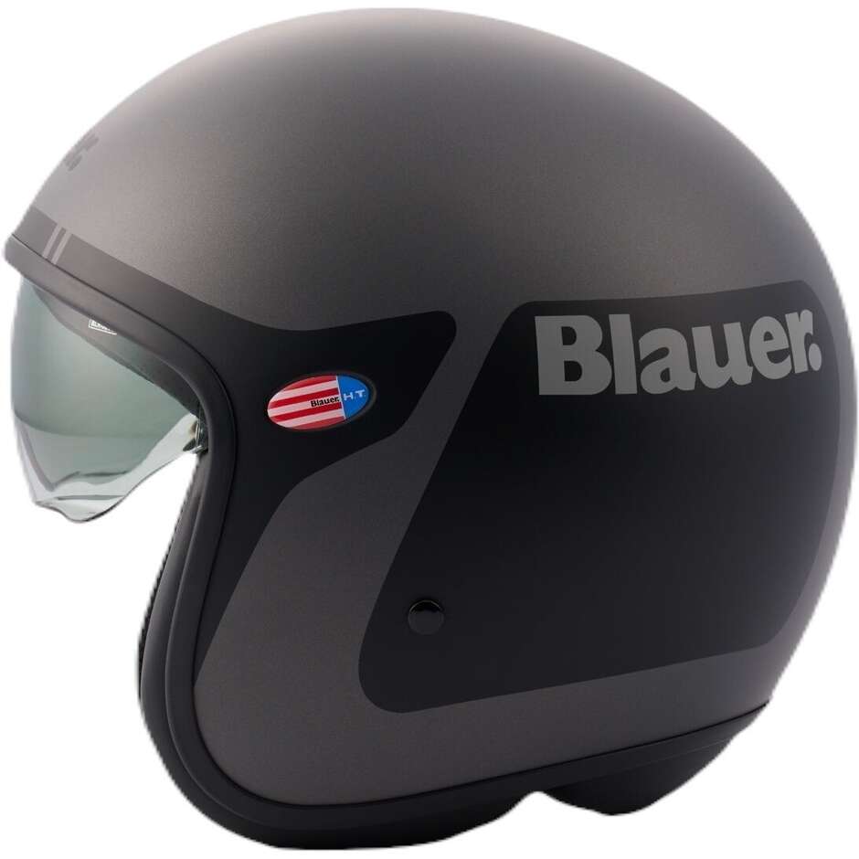Casque moto jet vintage Blauer Pilot 1.1 06 avec graphismes Go, noir titane mat