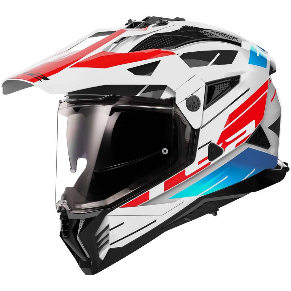 Casque Moto Ls2 MX702 PIONEER 2 NAMIB Adventure Blanc Bleu Rouge