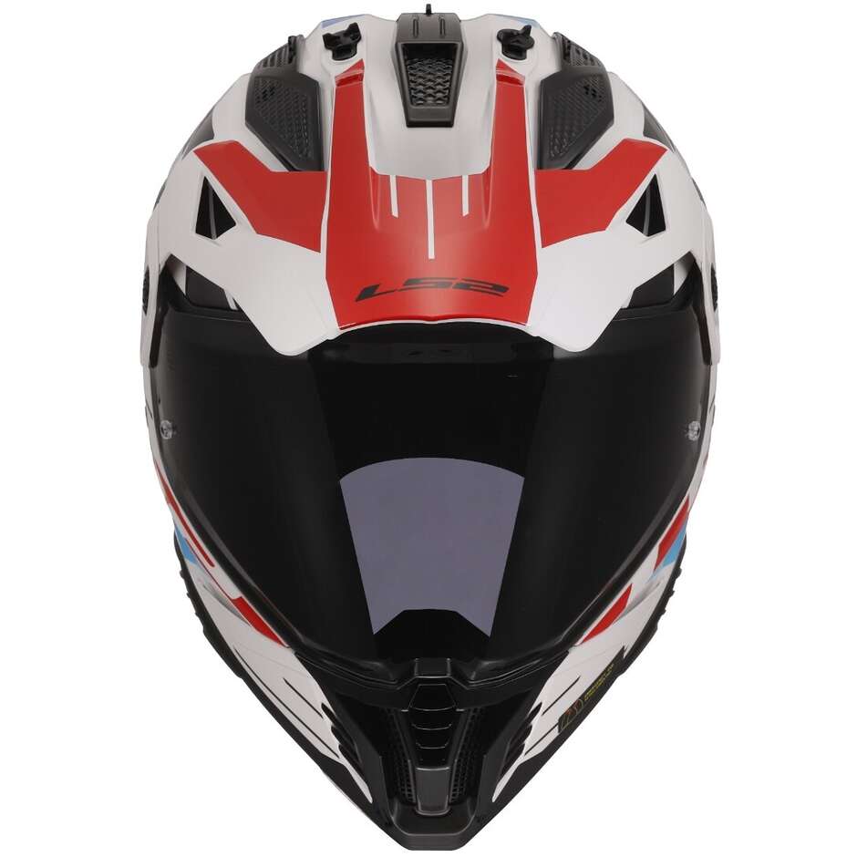 Casque Moto Ls2 MX702 PIONEER 2 NAMIB Adventure Blanc Bleu Rouge