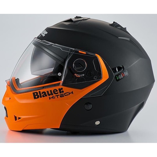 Casque moto modulable Blauer Sky Openable New 2014 Noir-Orange Fluo