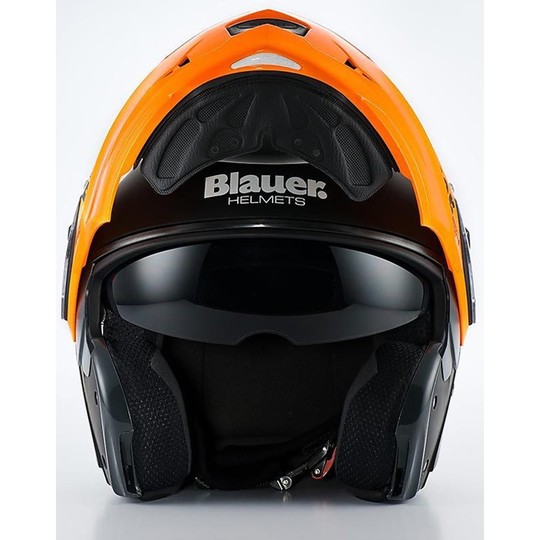 Casque moto modulable Blauer Sky Openable New 2014 Noir-Orange Fluo