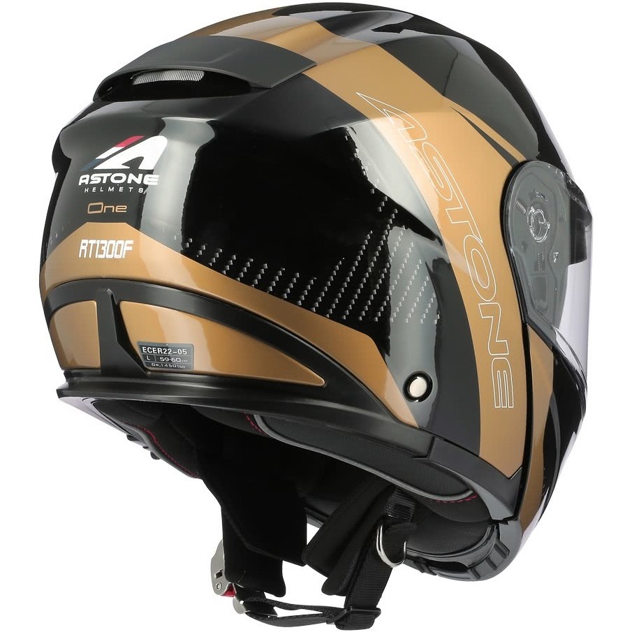 Casque Moto Modulable Double Homologation Astone RT1300 f ONE B Glossy Black Gold