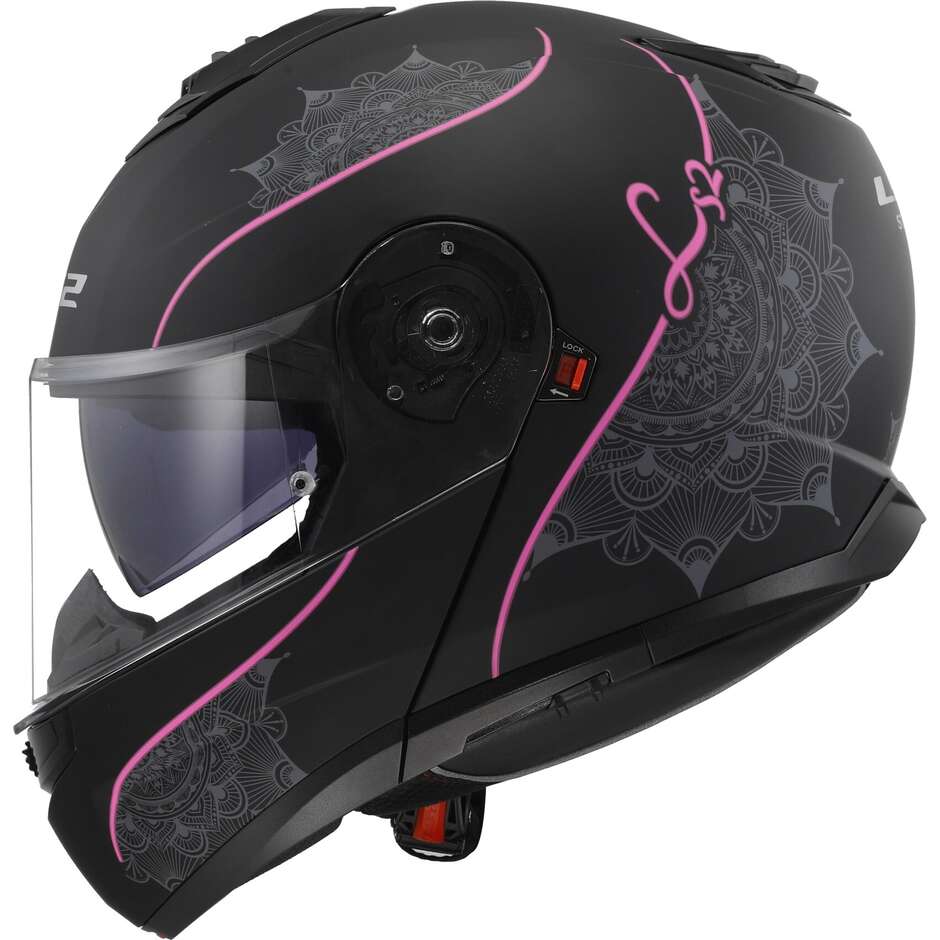 Casque Moto Modulable P/J Ls2 FF908 STROBE II LUX Noir Mat Rose
