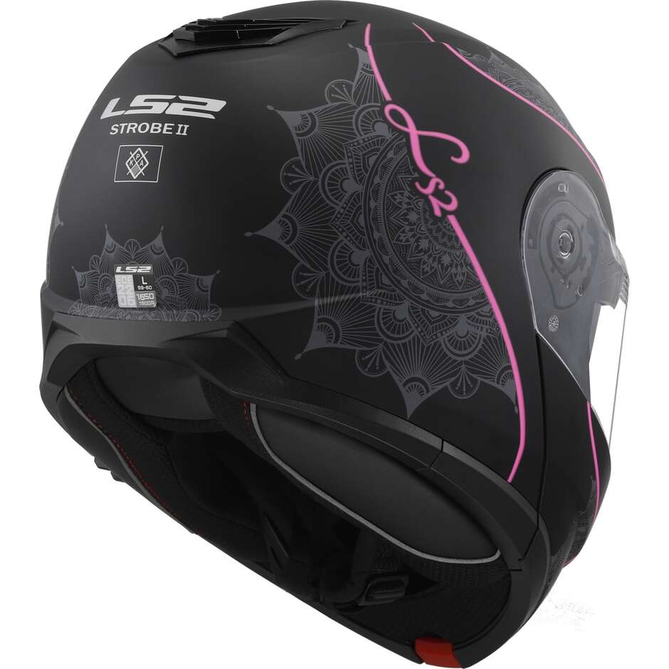 Casque Moto Modulable P/J Ls2 FF908 STROBE II LUX Noir Mat Rose