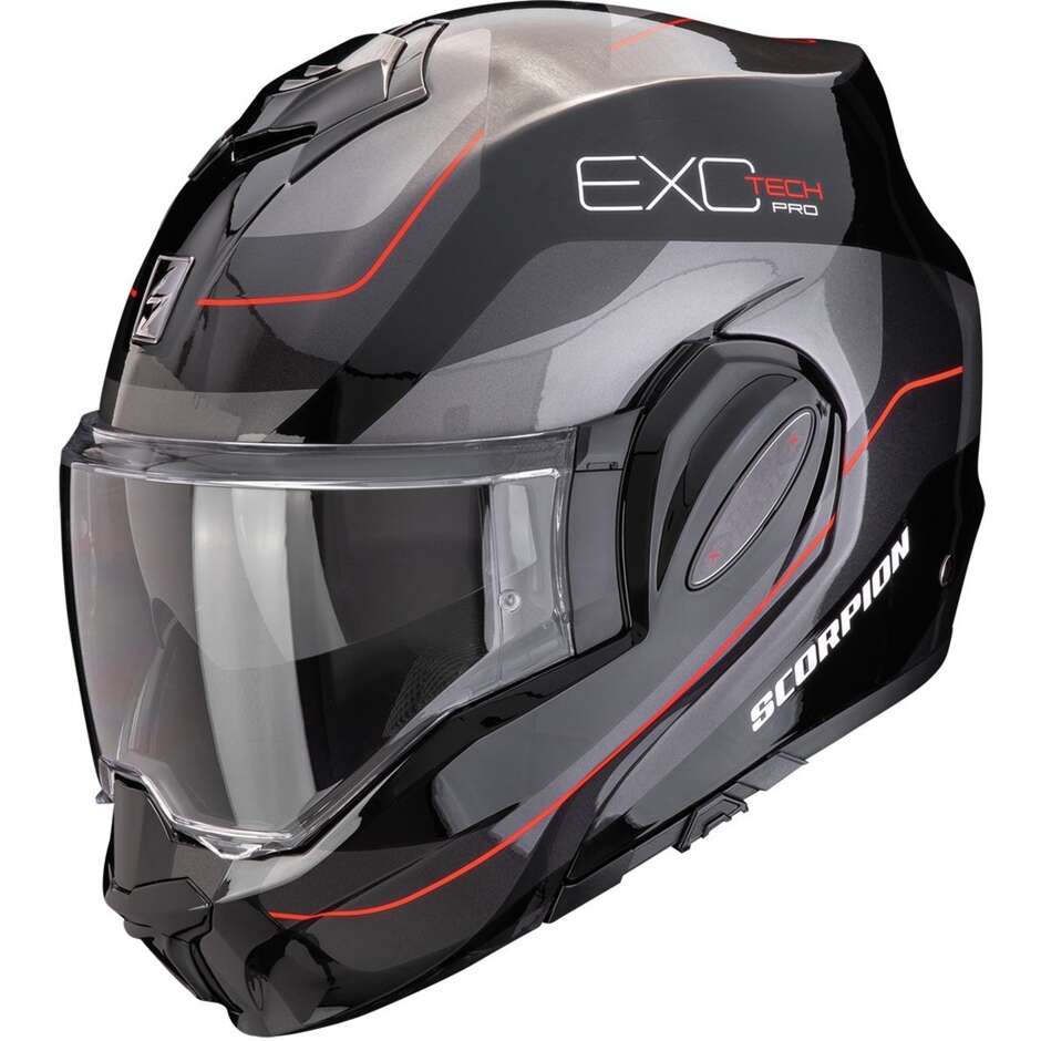 Casque moto modulable P/J Scorpion EXO-TECH EVO PRO SWITCH Noir Argent Rouge