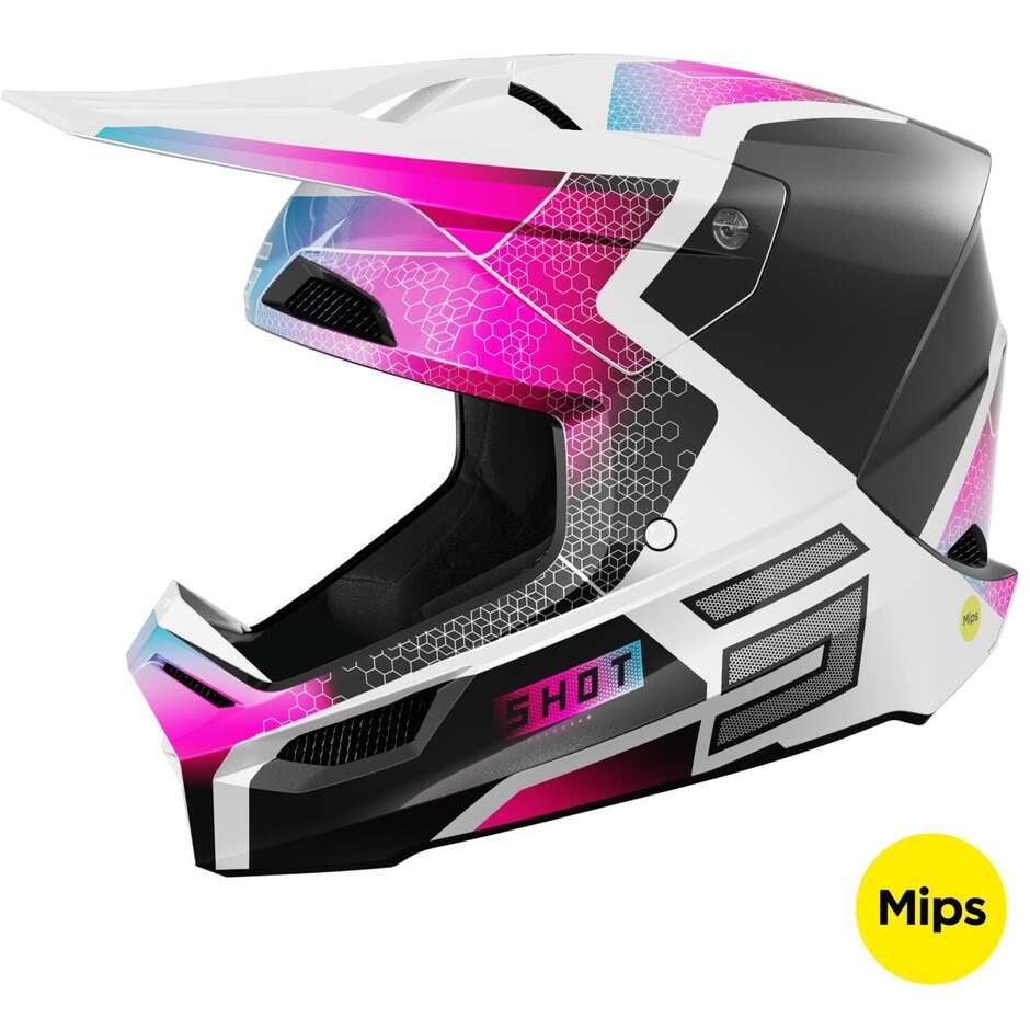 Casque Moto Shot RACE PHASER Cross Enduro Noir Bleu Rose Perle