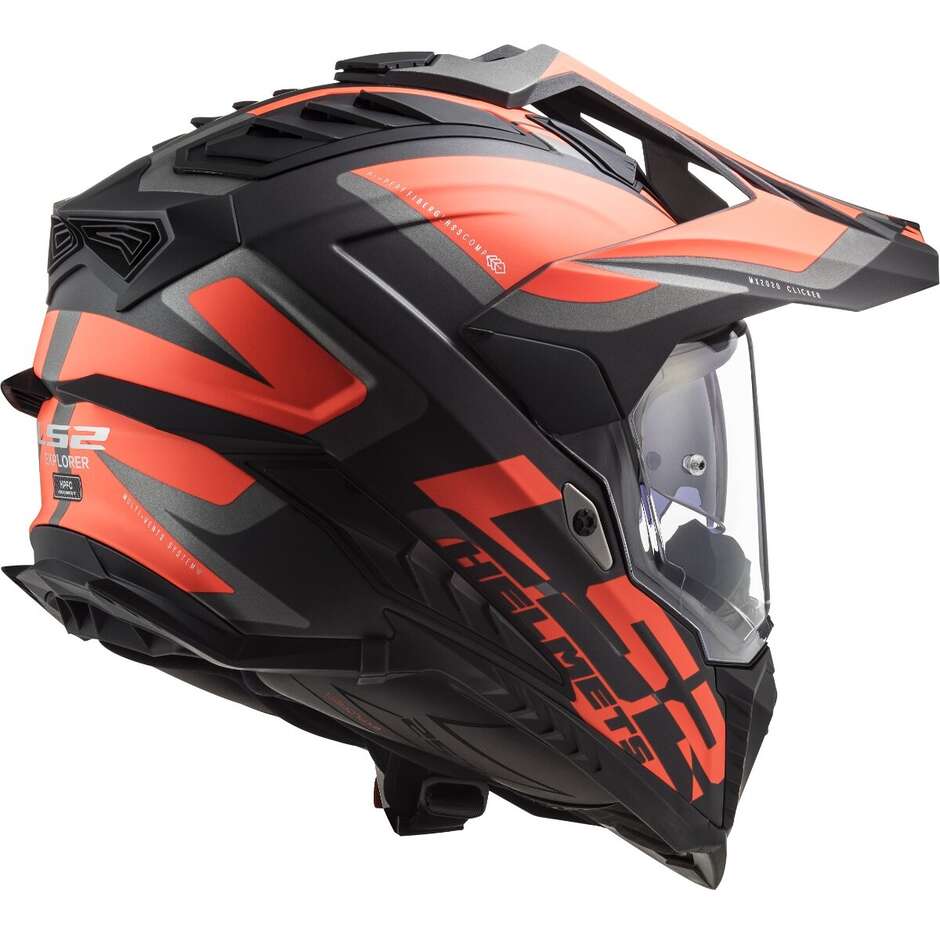 Casque Moto Tourisme Ls2 MX701 EXPLORER HPFC ALTER Noir Mat Orange Fluo