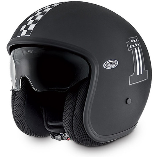 Casque moto vintage jet fibre premier avec visière intégrée Ck One 9BM Matt Black