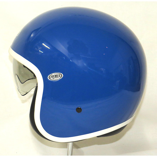 Casque moto vintage jet fibre premier avec visière intégrée Gloss Blue