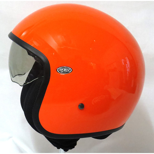Casque moto vintage jet fibre premier avec visière intégrée Orange U13