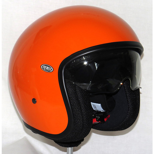 Casque moto vintage jet fibre premier avec visière intégrée Orange U13