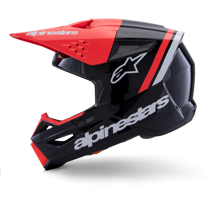 Casque motocross enduro Alpinestars SM3 Radium ECE06 noir rouge fluo blanc brillant