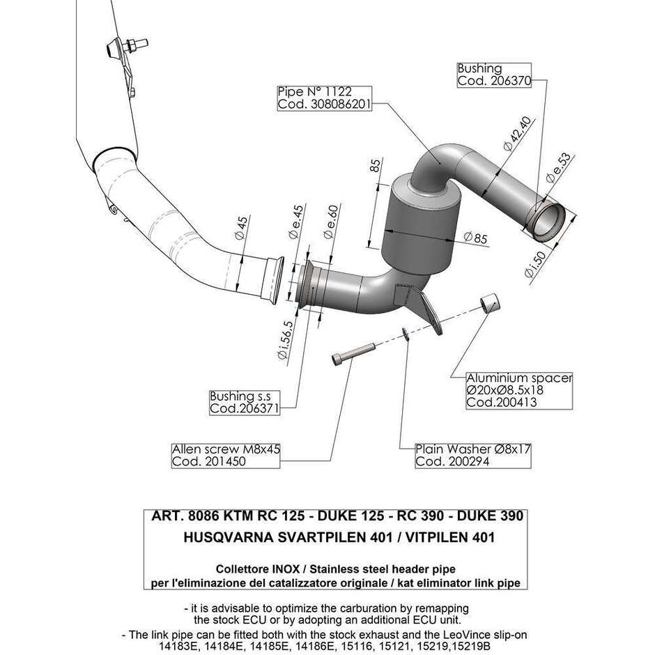 Catalyseur Eliminator Leovince 8086 Spécifique Pour KTM Duke125/390 - RC125/390 (17-20); HUSQVARNA Svartpilen401 - Vitpilen401 (18-19)