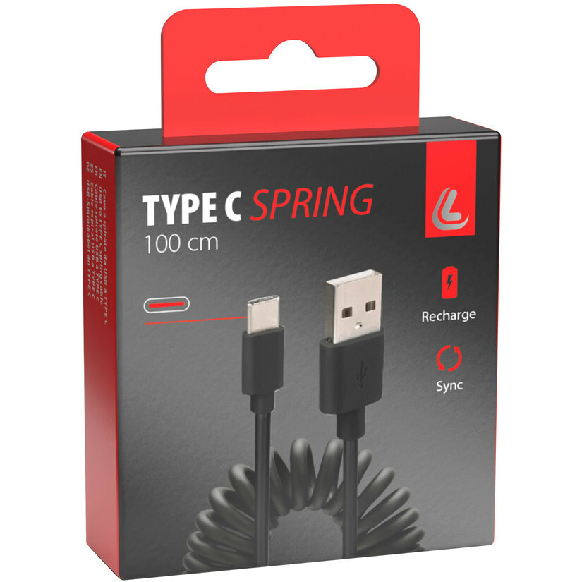 Cavo Usb a spirale Lampa USB > Type C - 100 cm - Nero