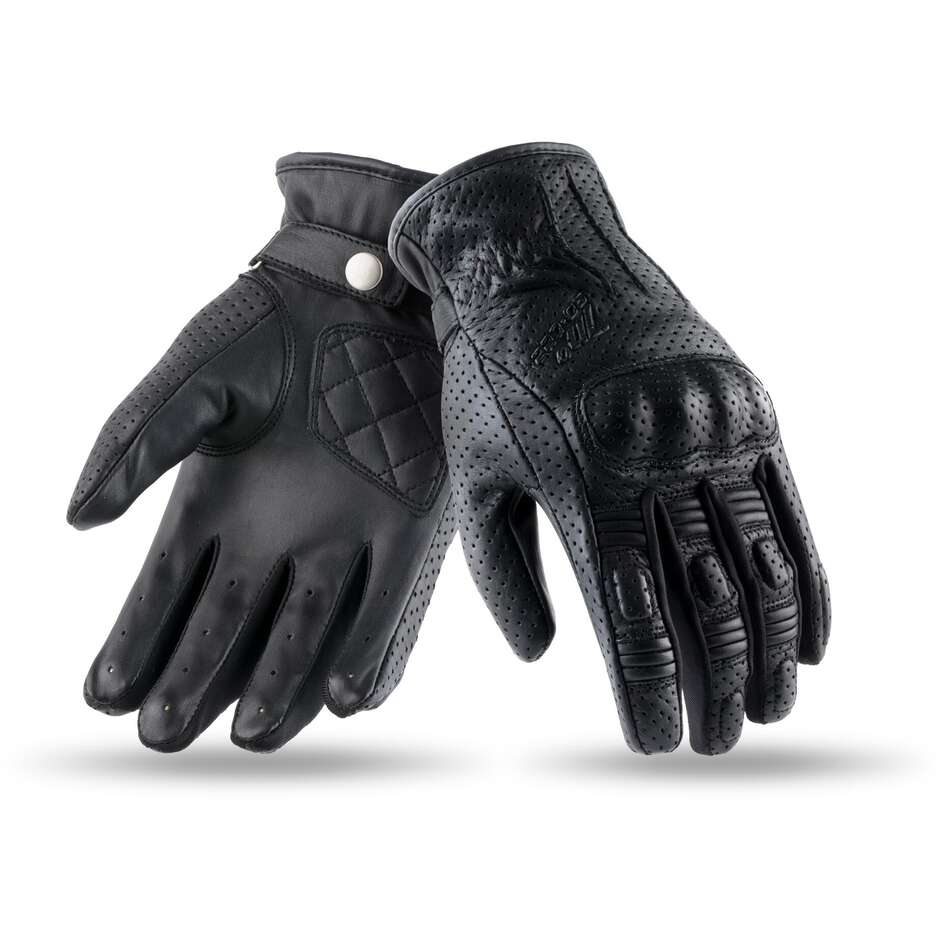 Certified Seventy SD-C22 Urban Black Summer Leather Motorcycle Gloves