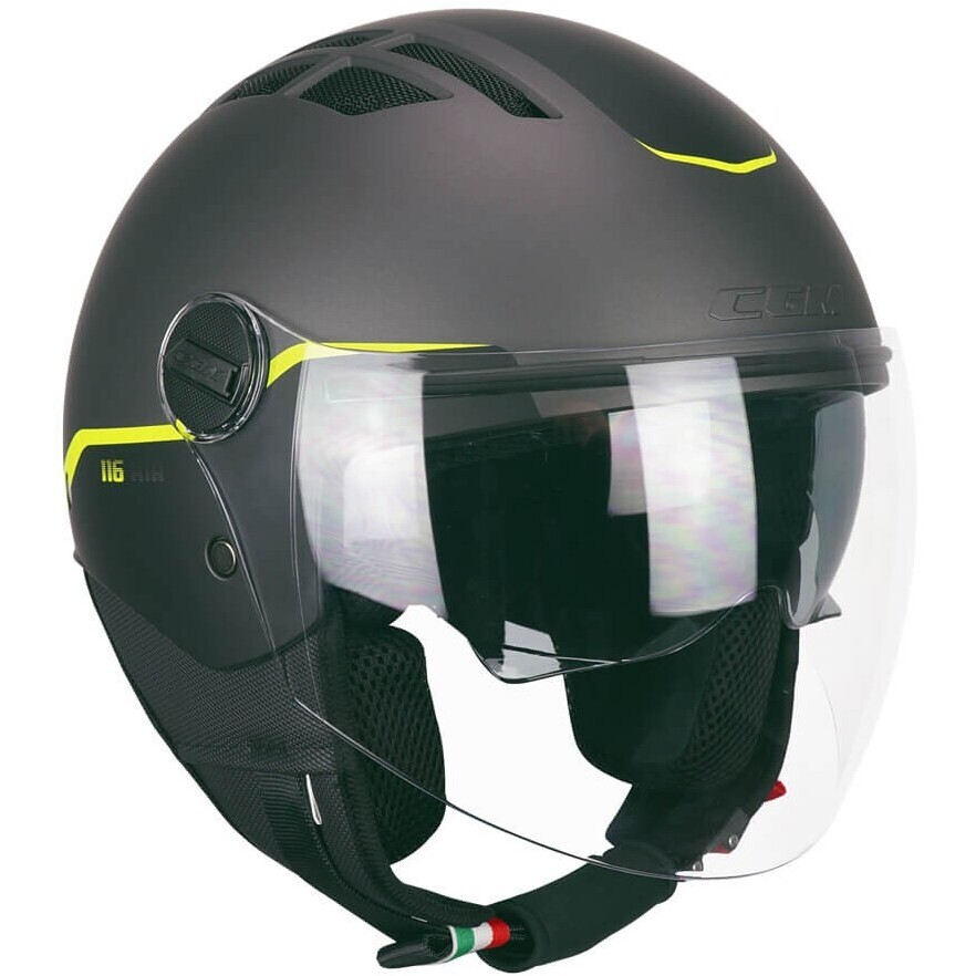 CGM 116G AIR BICO Graphite Fluo Yellow Matt Motorcycle Jet Helmet