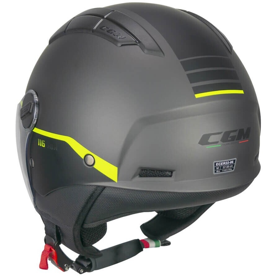 CGM 116G AIR BICO Graphite Fluo Yellow Matt Motorcycle Jet Helmet