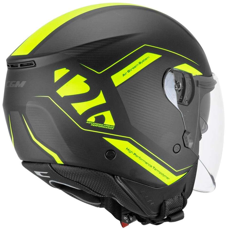 CGM 126G IPE CITY Jet Motorcycle Helmet Black Fluorescent Yellow Matte