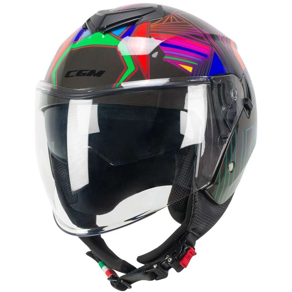 CGM 126S IPER DISCO Jet Motorcycle Helmet Graphite Green Fuchsia