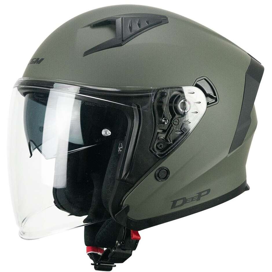 CGM 127A DEEP MONO Jet Motorcycle Helmet Matt Green