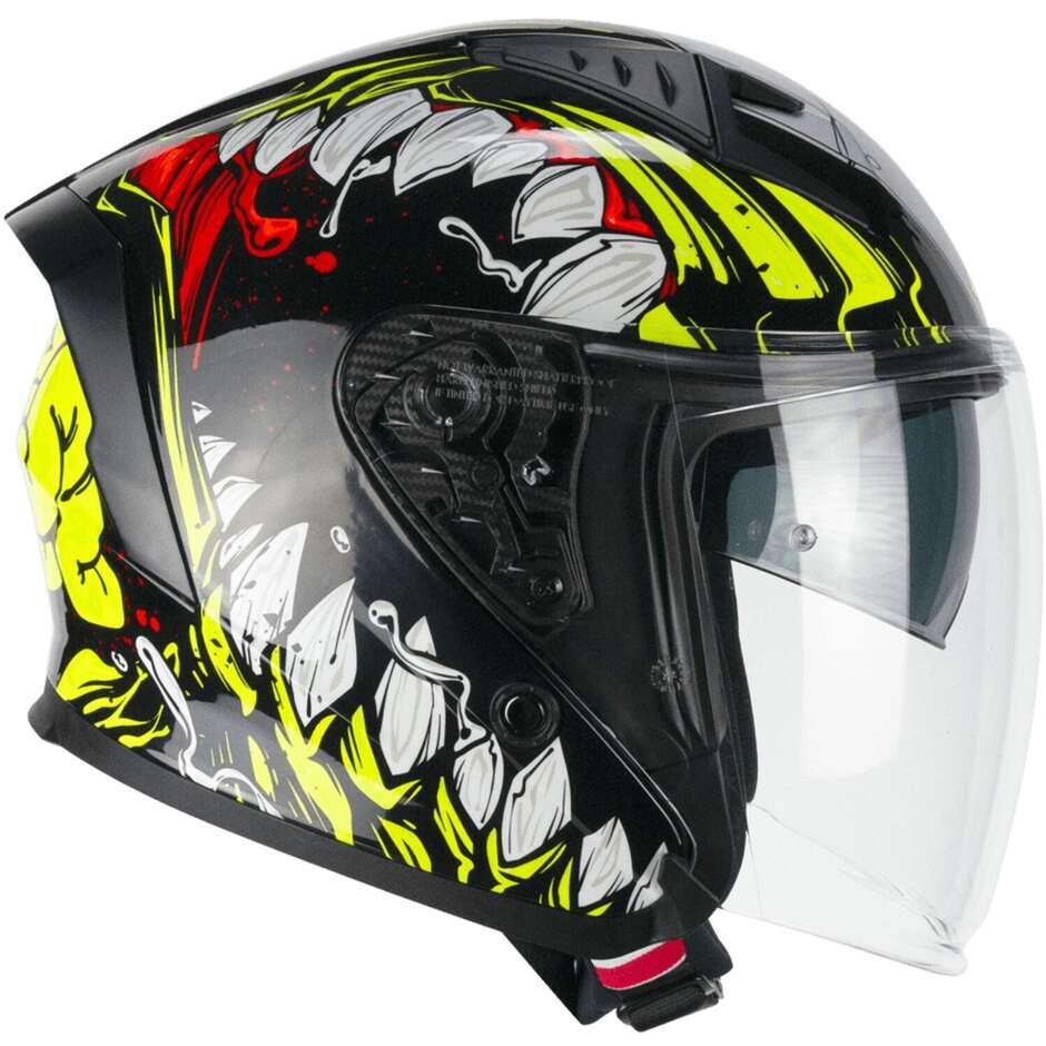 CGM 127X DEEP FREAKER Jet Motorcycle Helmet Black Fluo Yellow