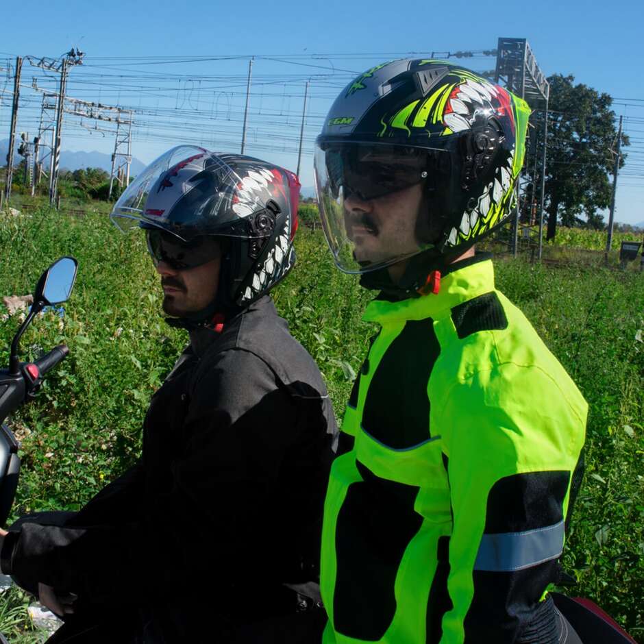 CGM 127X DEEP FREAKER Jet Motorcycle Helmet Black Fluo Yellow