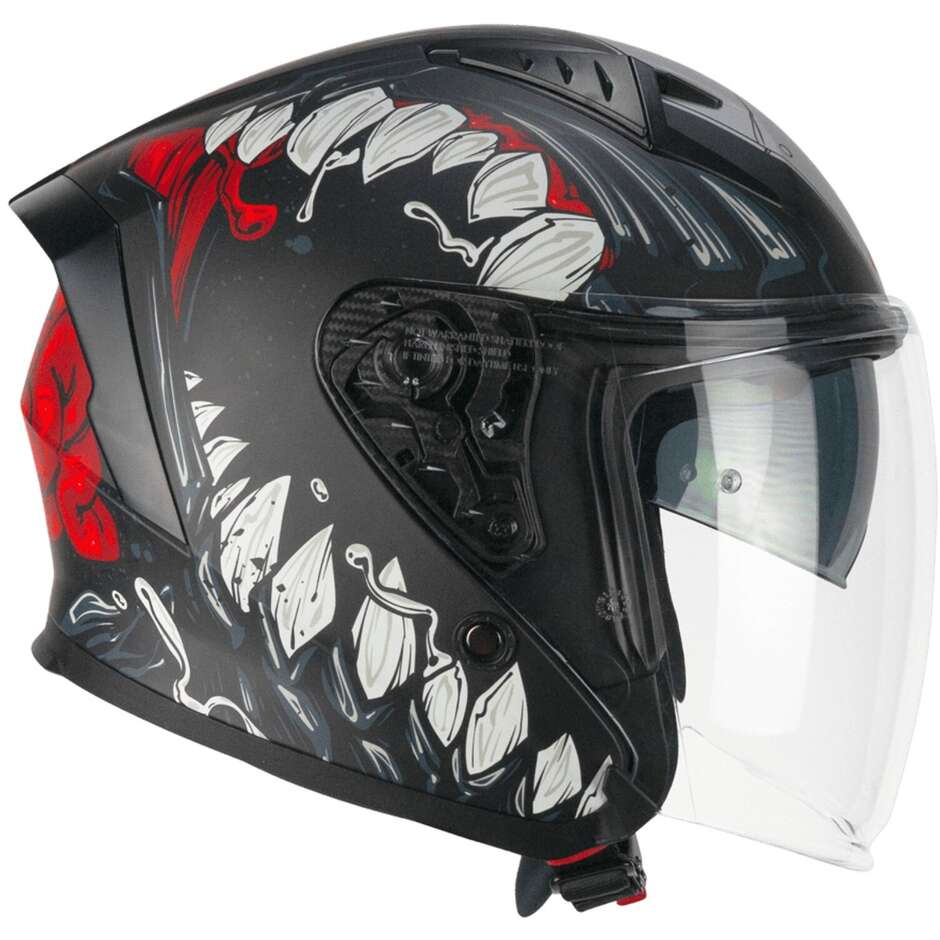 CGM 127X DEEP FREAKER Jet Motorcycle Helmet Matt Black Red