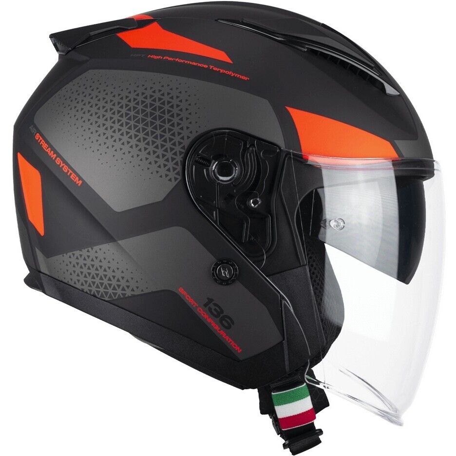CGM 136G DNA GALAXY Jet Motorcycle Helmet Black Orange Fluo Matt