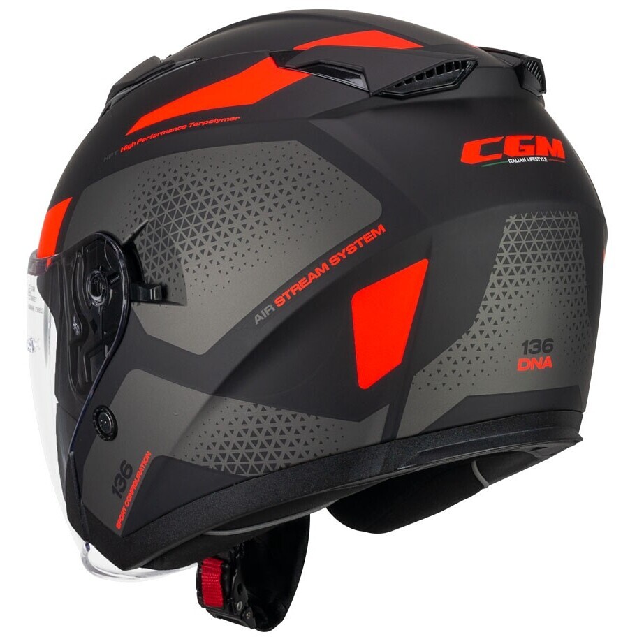 CGM 136G DNA GALAXY Jet Motorcycle Helmet Black Orange Fluo Matt