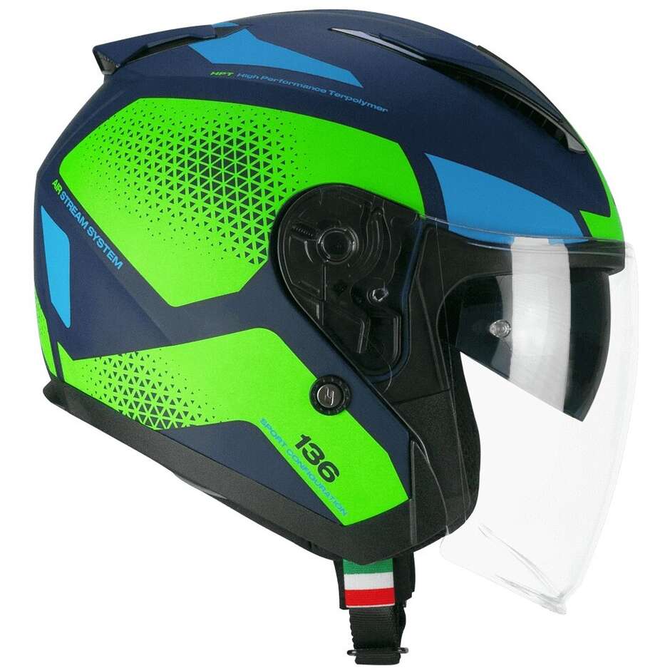 CGM 136G DNA GALAXY Jet Motorcycle Helmet Blue Fluo Green matt