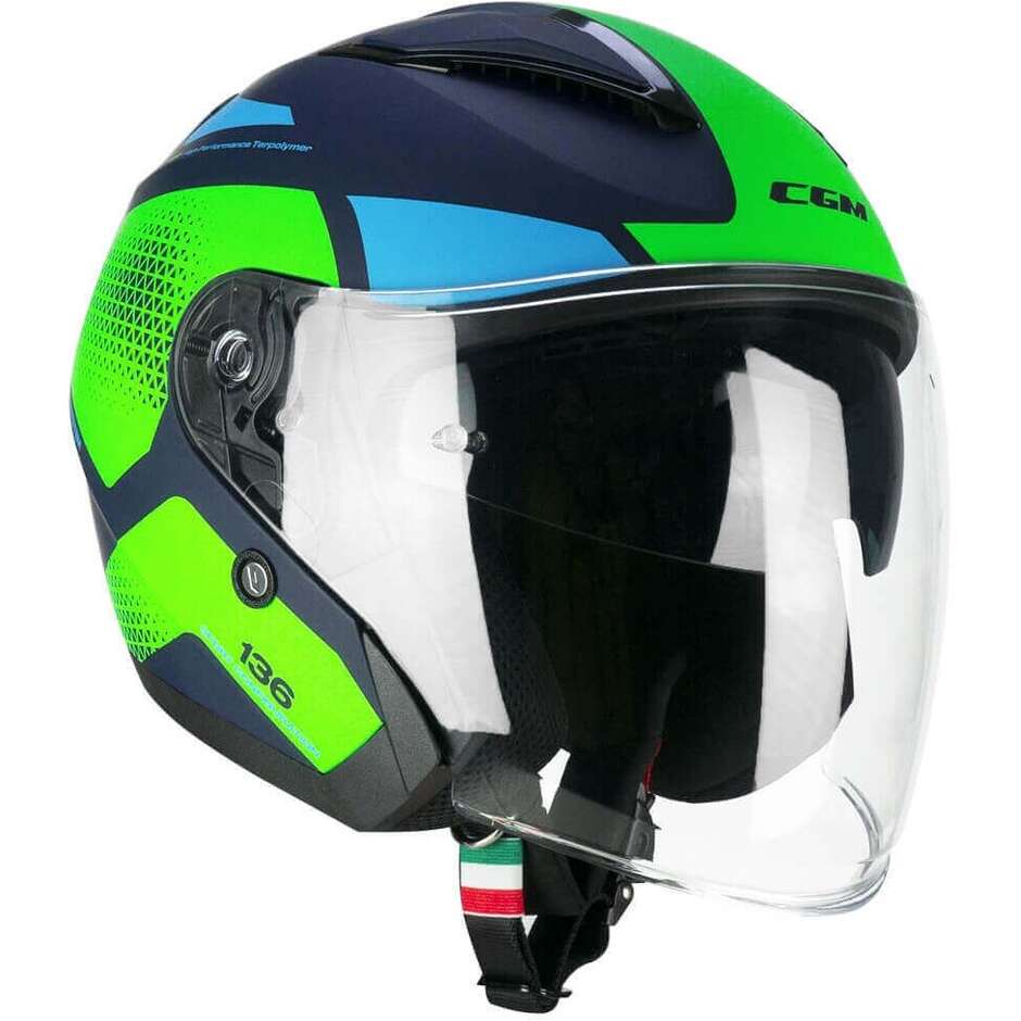 CGM 136G DNA GALAXY Jet Motorcycle Helmet Blue Fluo Green matt