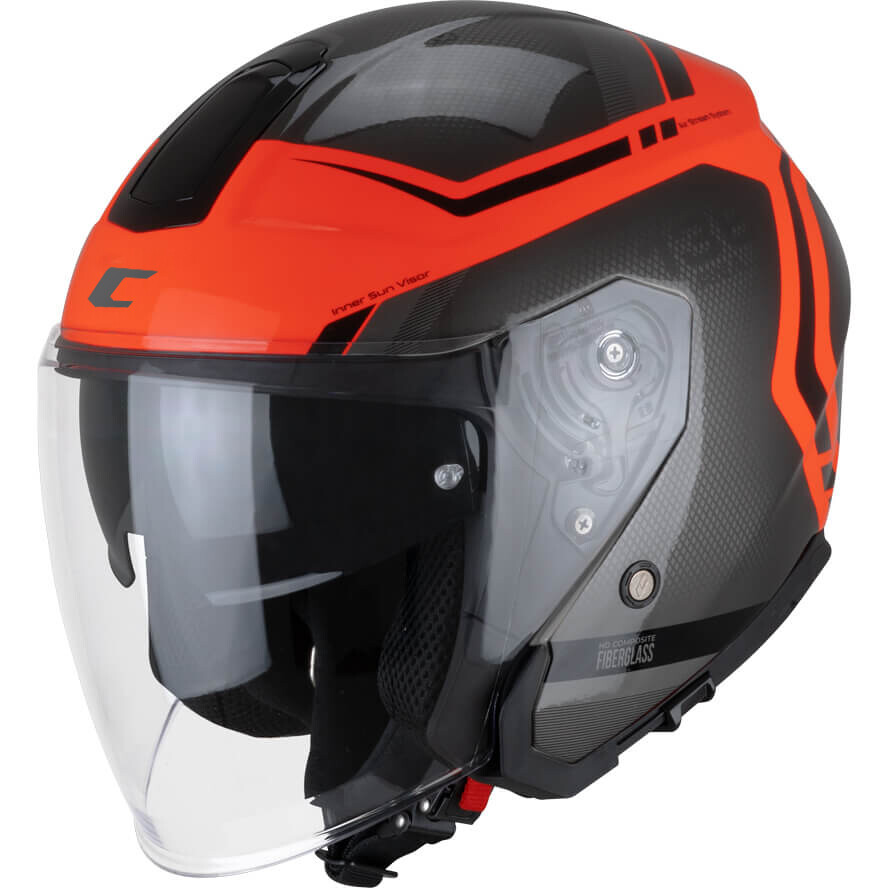 CGM 136M RNA FIBRA RIDE Jet Motorradhelm Schwarz Fluoreszierendes Rot