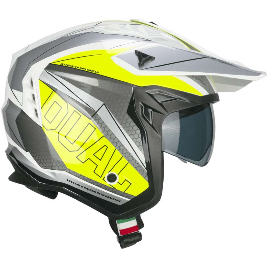 CGM 155G RUSH DUAL Jet Motorcycle Helmet White Fluo Yellow