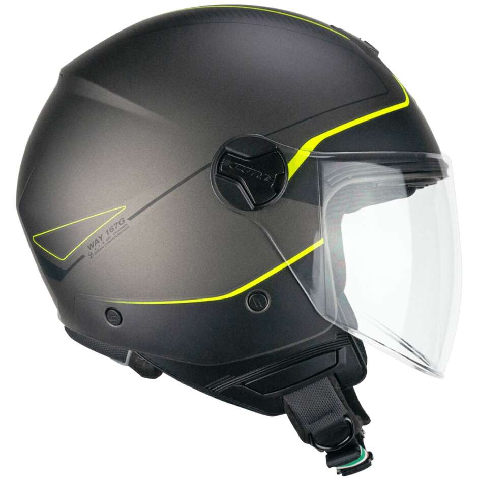 CGM 167G FLO WAY Jet Motorcycle Helmet Anthracite Yellow - Long Visor
