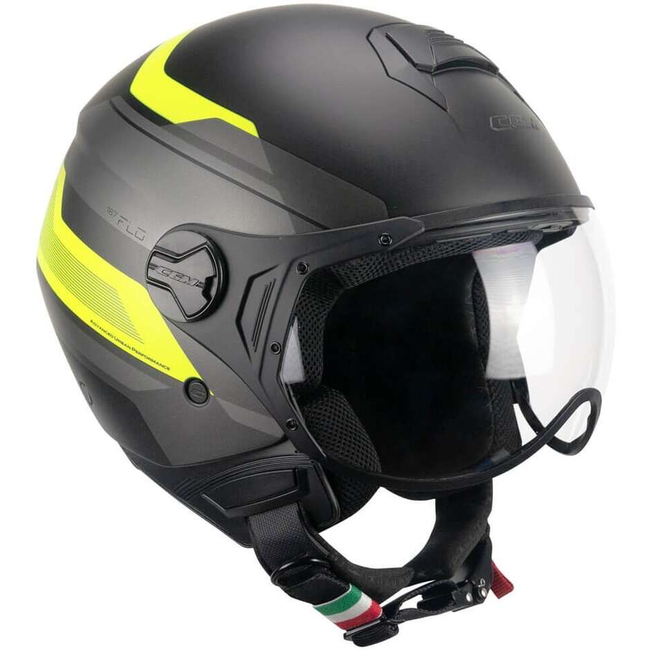 CGM 167K FLO CITY Jet Motorcycle Helmet Black Fluorescent Yellow Matt Shaped