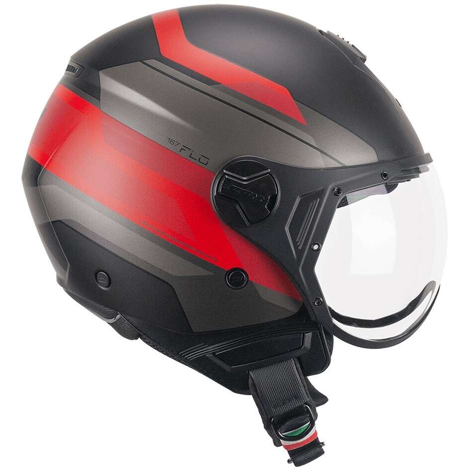 CGM 167K FLO CITY Jet Motorcycle Helmet Black Red Matt Shaped