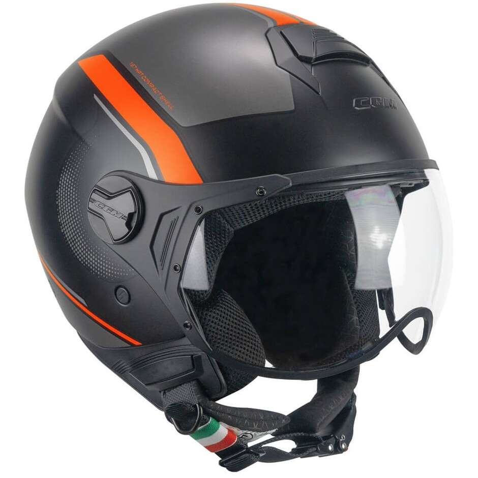 CGM 167M FLO DOT Jet Motorcycle Helmet Black Fluorescent Orange Matt Shaped