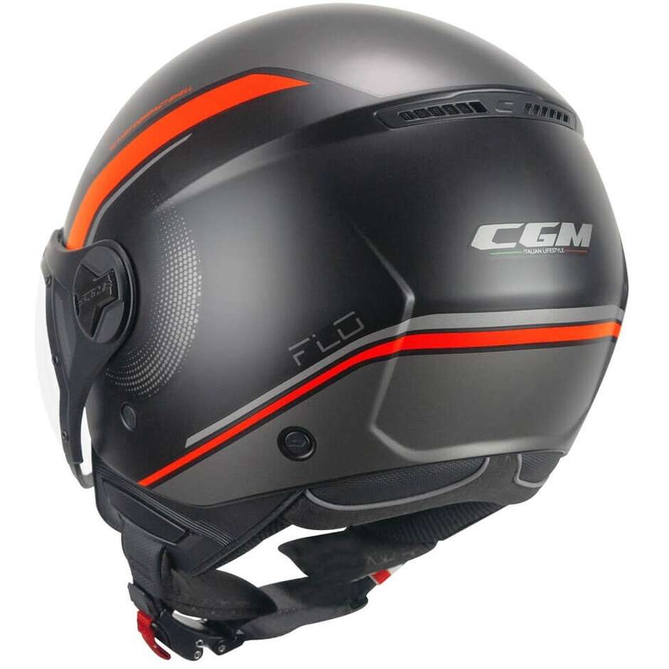 CGM 167M FLO DOT Jet Motorcycle Helmet Black Fluorescent Orange Matt Shaped