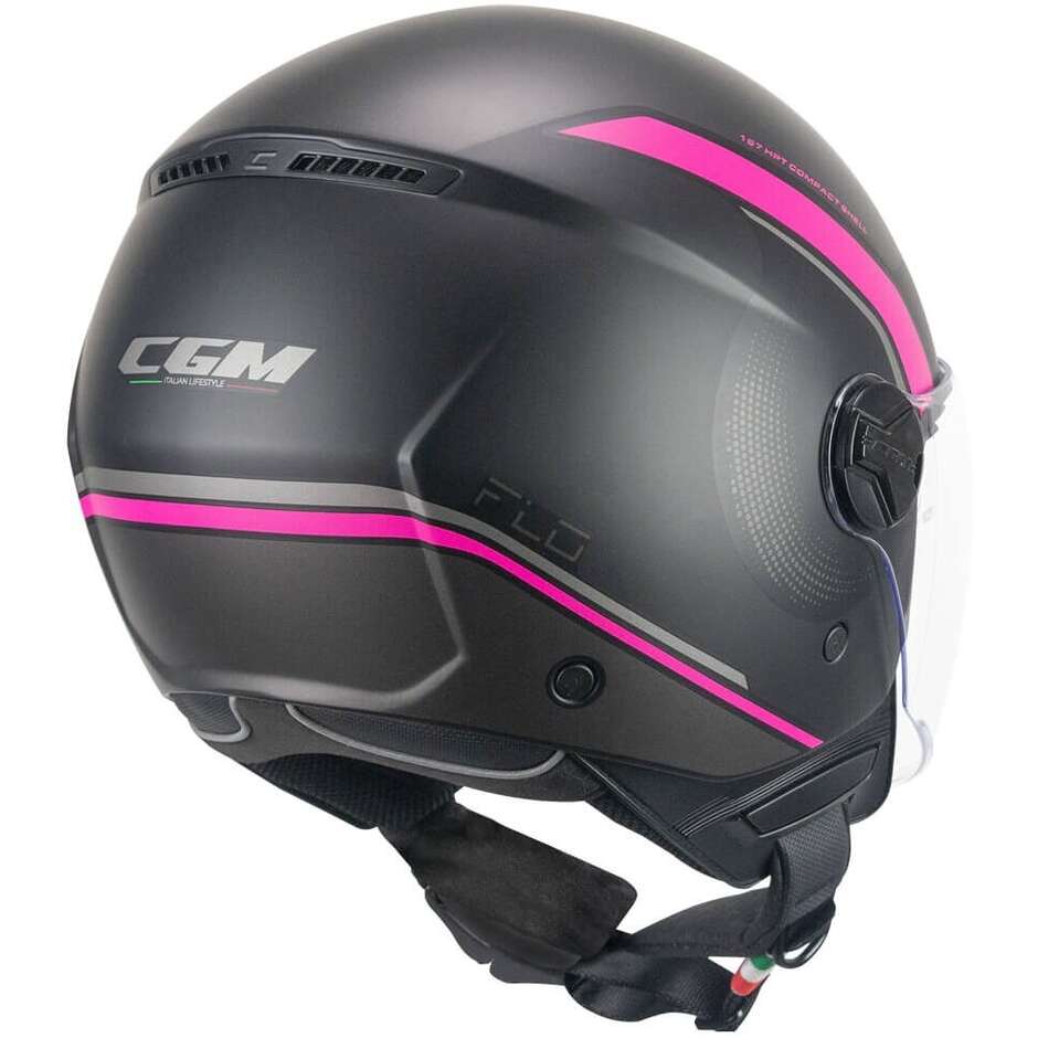 CGM 167M FLO DOT Jet Motorradhelm Lang Matt Fluo Schwarz Fuchsia