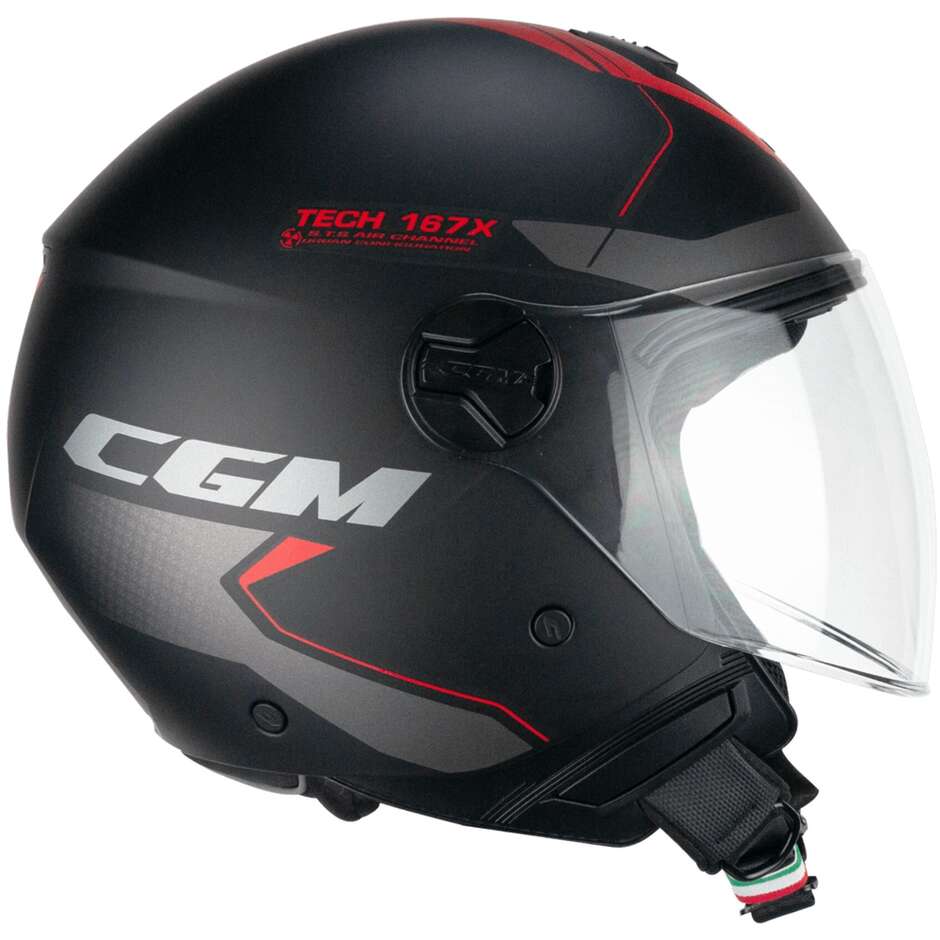 CGM 167X FLO TECH Jet Motorcycle Helmet Black Red Matt - Long Visor