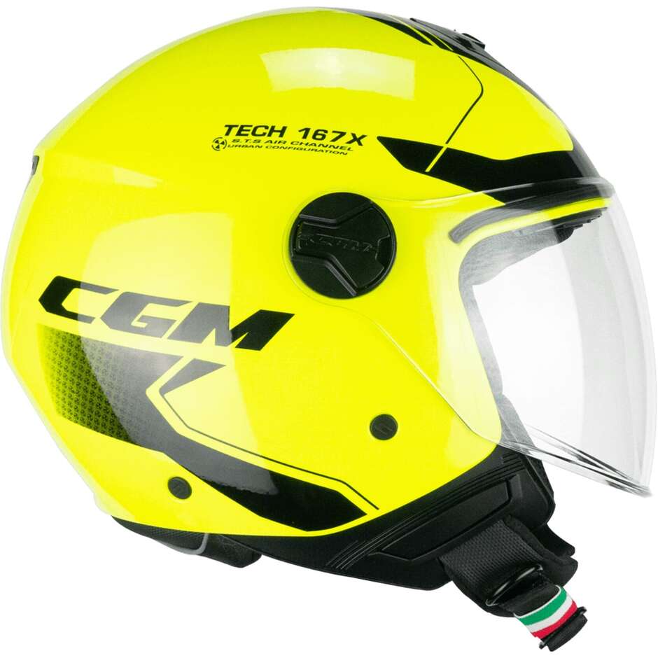CGM 167X FLO TECH Jet Motorcycle Helmet Yellow Fluo Black - Long Visor