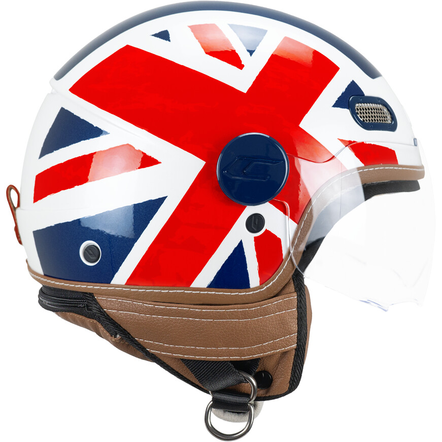CGM 191K PIX UK White Blue Red Jet Motorcycle Helmet with contoured shape